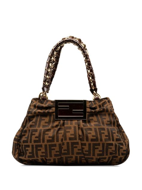 fendi 8br615|FENDI Zucca Mia Chain Handbag 8BR615 Brown Leather Ladies .